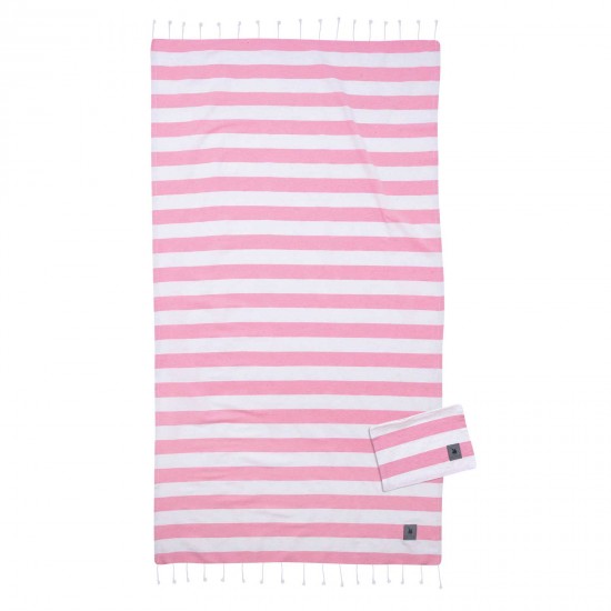 Πετσέτα-Παρεό Θαλάσσης 90Χ170 Βαμβακερή  Με Νεσεσέρ Essential Greenwich Polo Club 3825 Ροζ-Λευκό