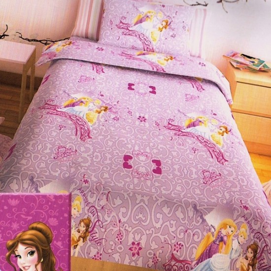 Σετ 2 Τεμ Σεντόνι 165Χ260 με Μαξιλαροθήκη Παιδικό  Disney Princess Purple